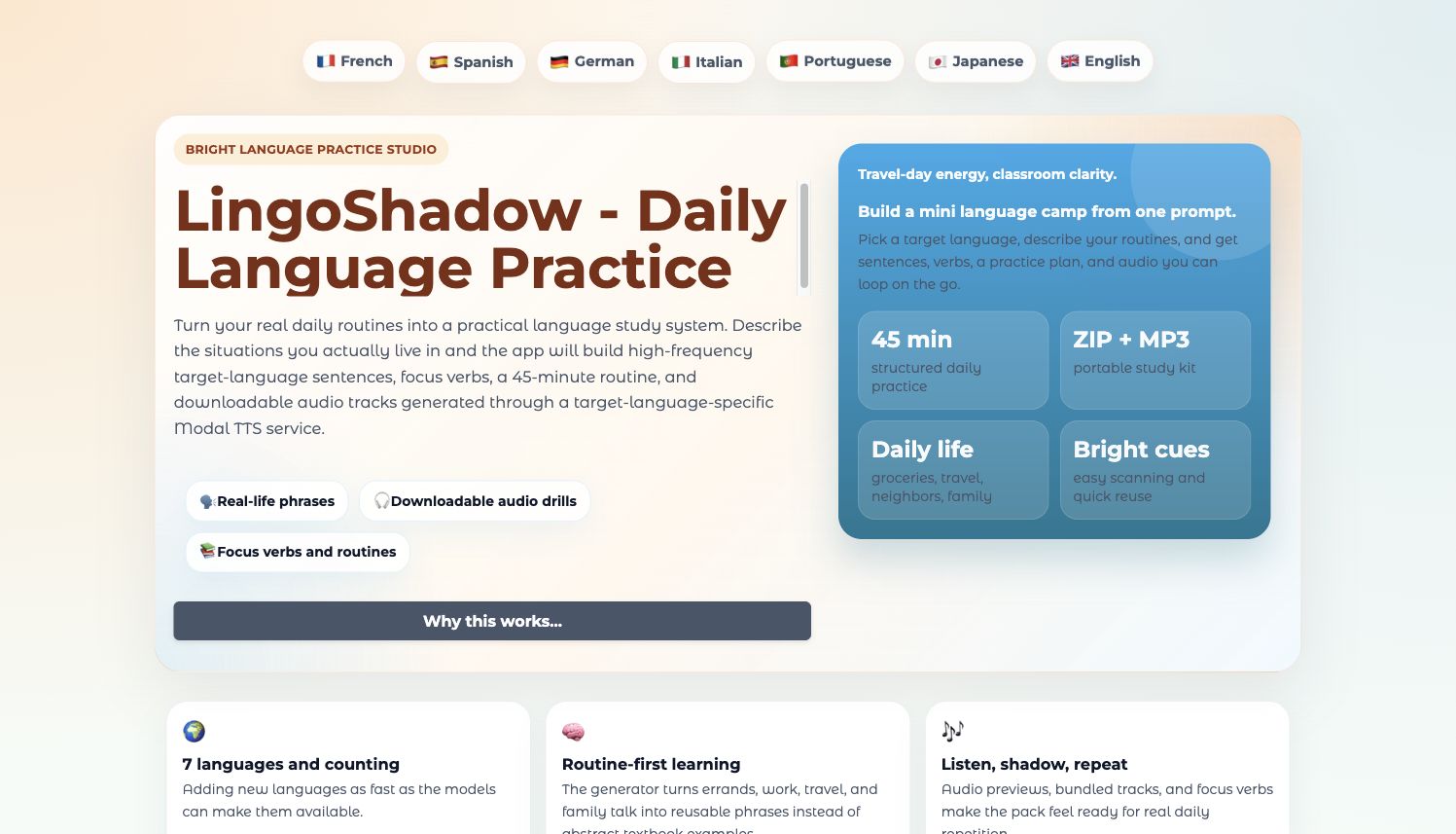Landscape screenshot of the LingoShadow Gradio app